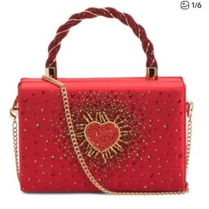Alessia Bianchi Red Beaded Heart Satchel